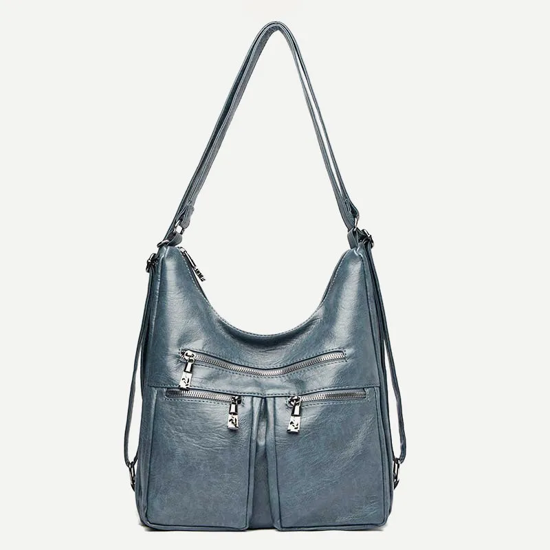 3 Way Use Backpack Multi Pocket Leather Zip Crossbody Shoulder Bag