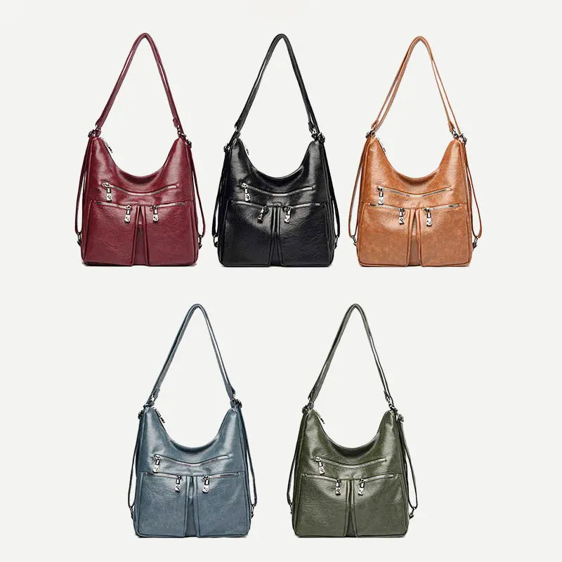 3 Way Use Backpack Multi Pocket Leather Zip Crossbody Shoulder Bag