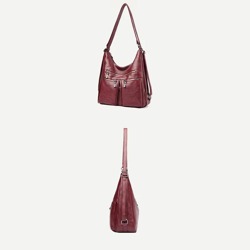 3 Way Use Backpack Multi Pocket Leather Zip Crossbody Shoulder Bag