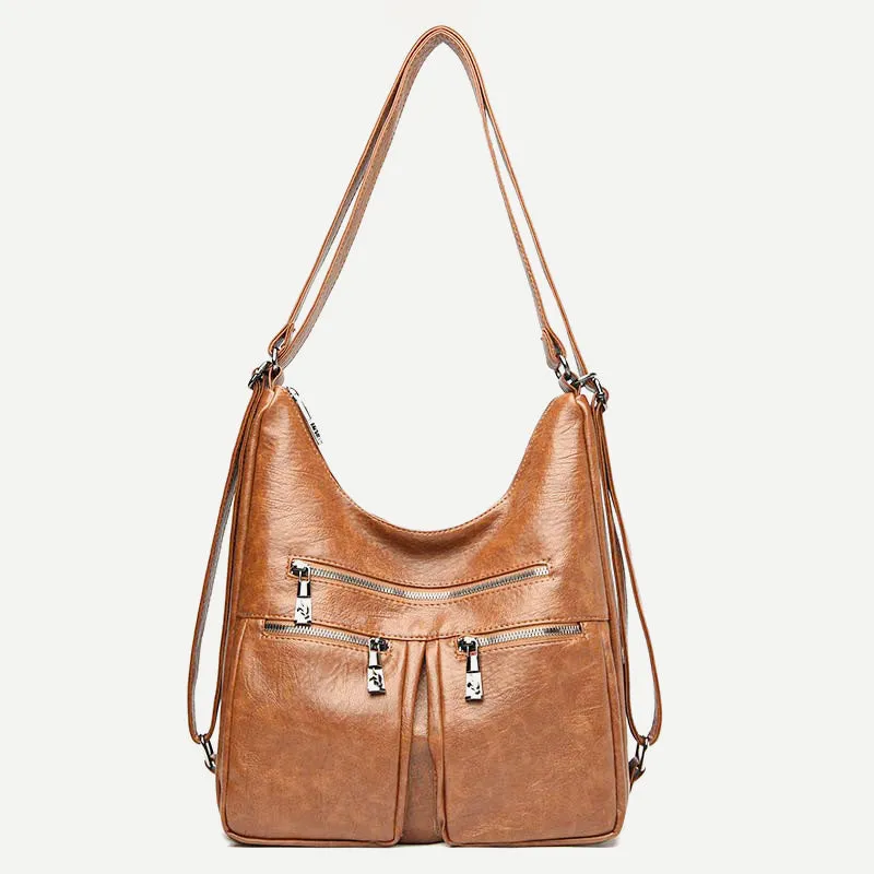 3 Way Use Backpack Multi Pocket Leather Zip Crossbody Shoulder Bag