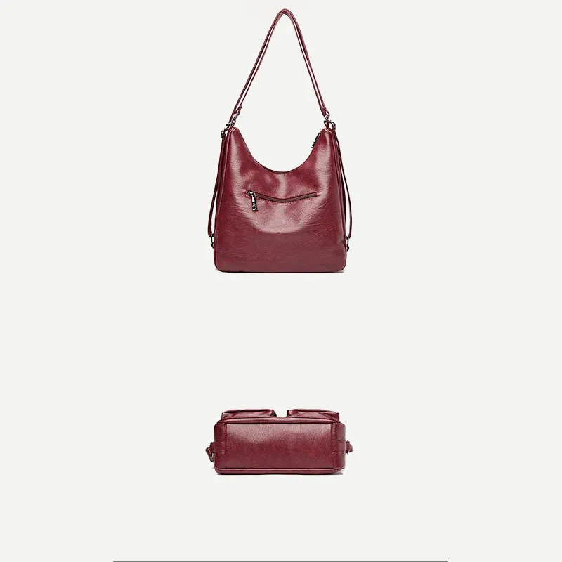 3 Way Use Backpack Multi Pocket Leather Zip Crossbody Shoulder Bag