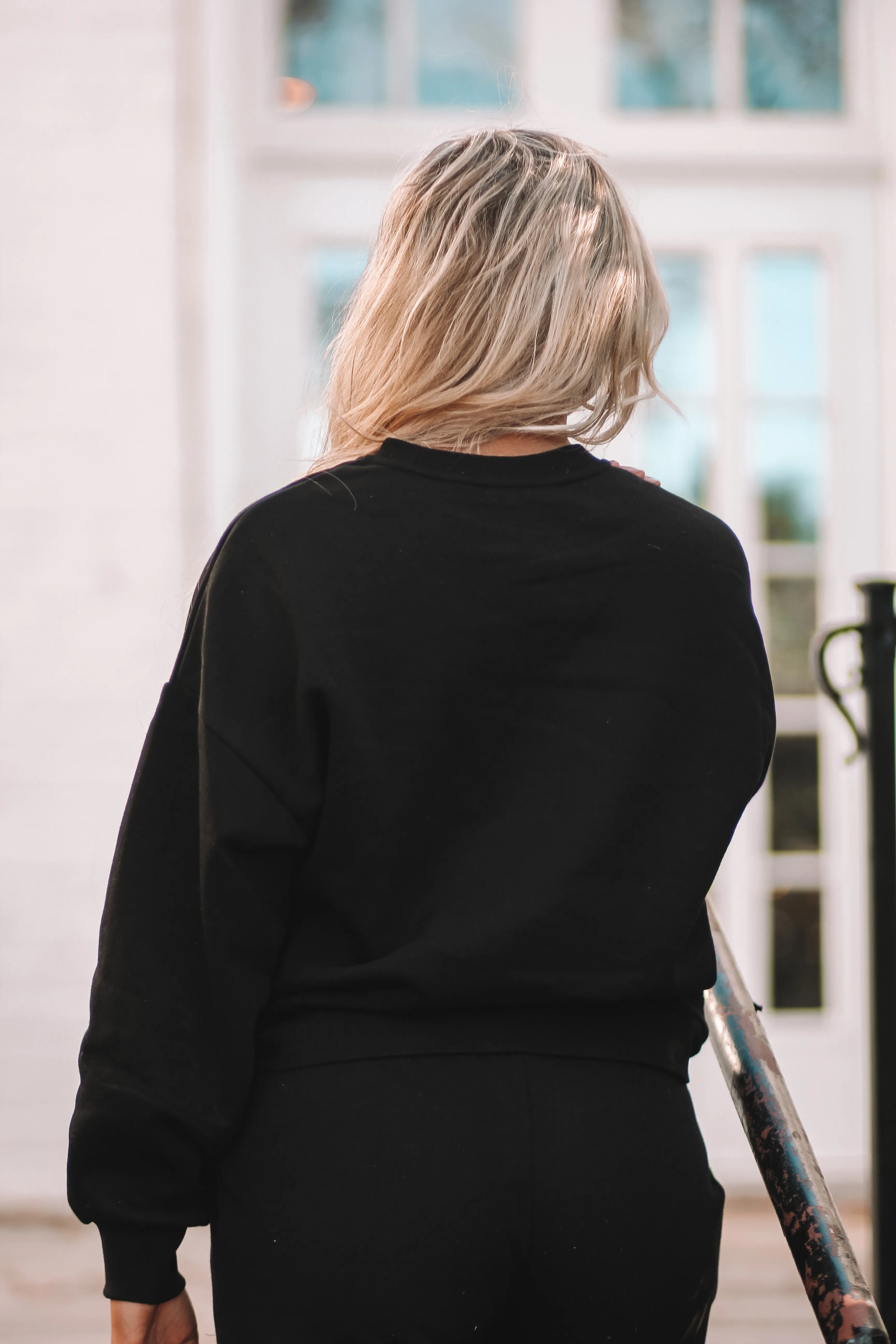 Black Drop Shoulder Sweatshirt & Jogger Lounge Set