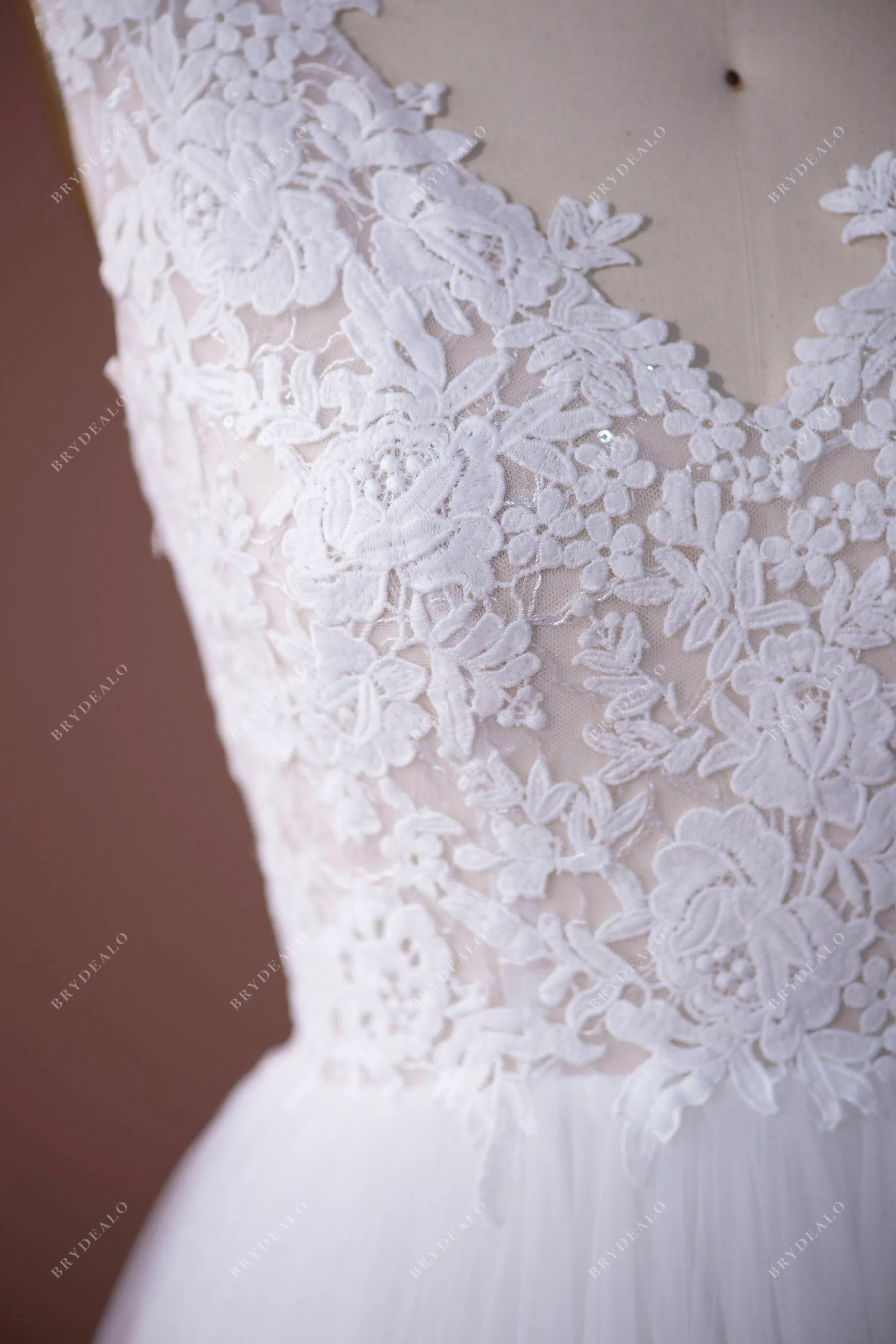 Chic A-line Bridal Gown with Illusion Flower Lace Bodice