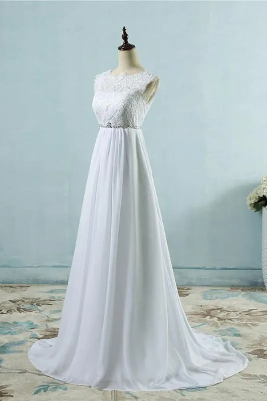 Chic A-line Lace Chiffon Floor Length Wedding Dress