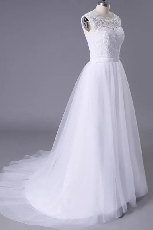 Chic Illusion Lace Tulle A-line Wedding Dress