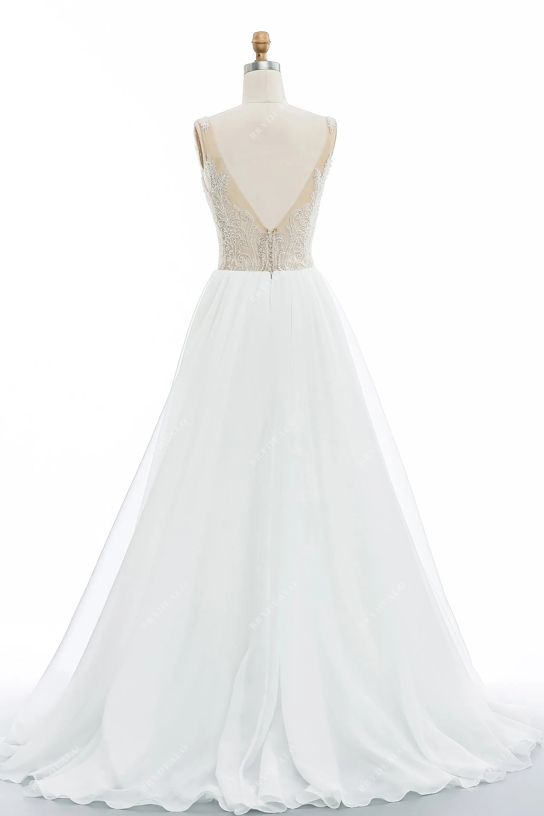 Chic Wedding Gown with Illusion Beaded Bodice and Organza Skirt