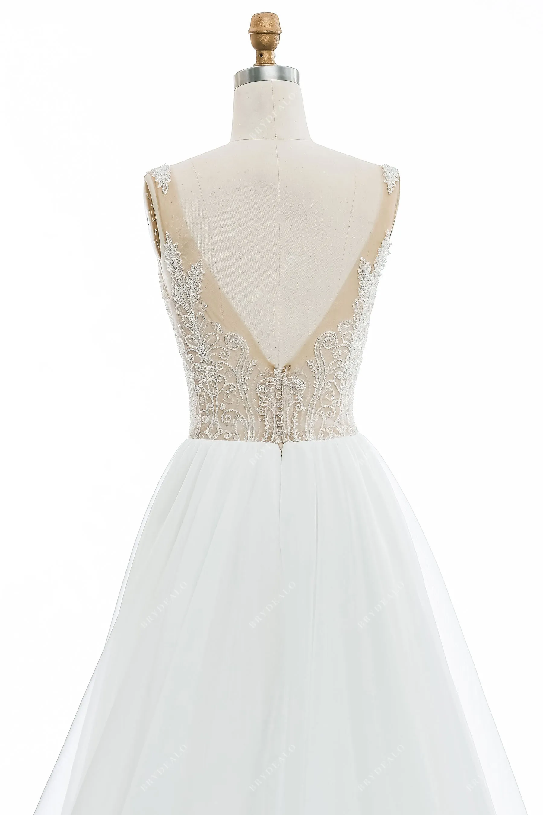 Chic Wedding Gown with Illusion Beaded Bodice and Organza Skirt