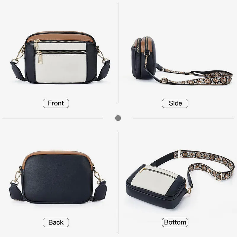 Double Compartment Vegan Leather Crossbody Bag Purses with Adjustable Wide Strap