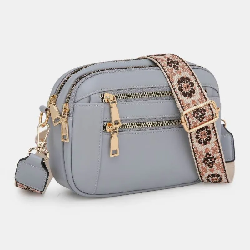 Double Compartment Vegan Leather Crossbody Bag Purses with Adjustable Wide Strap