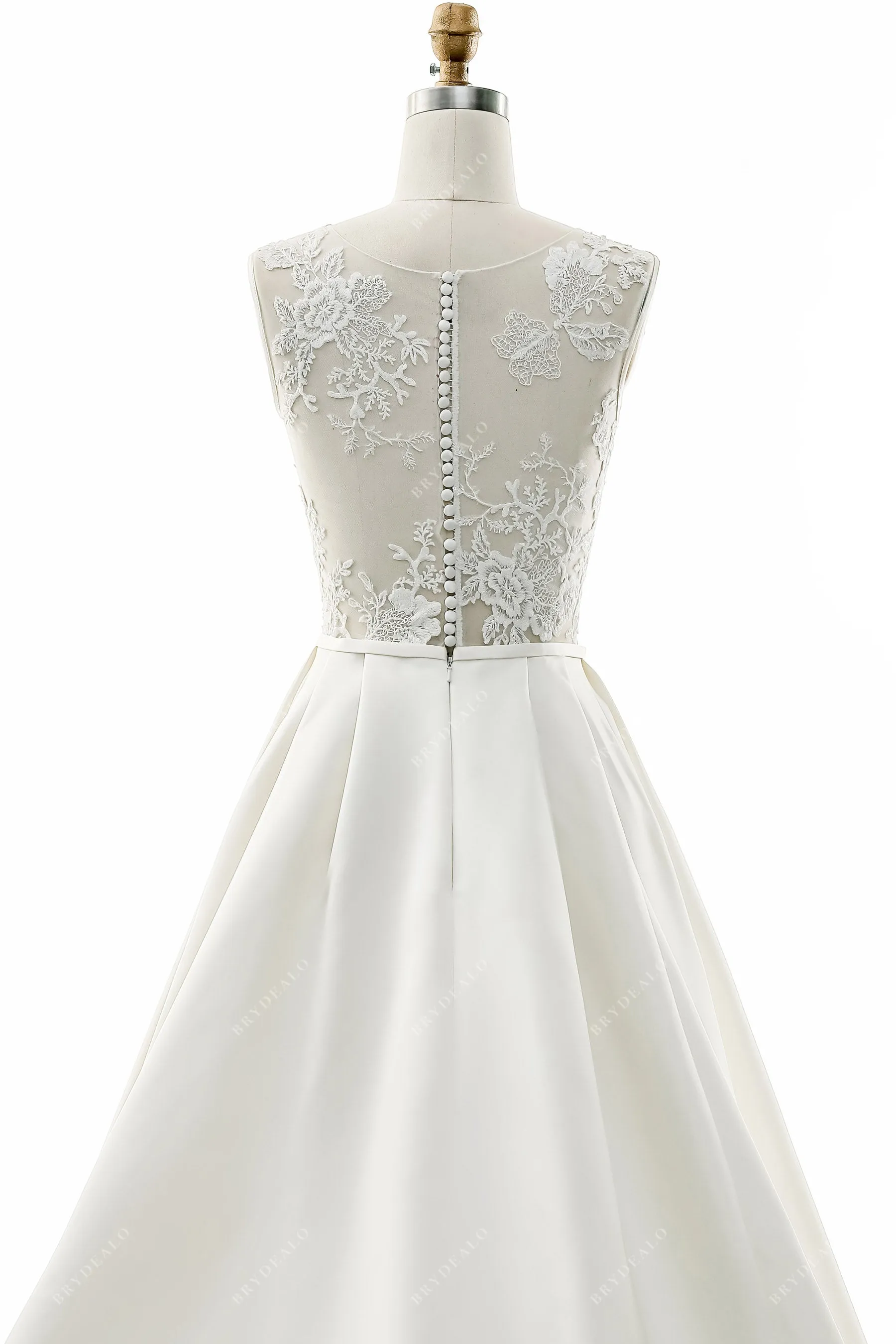 Elegant Pearl Satin A-line Bridal Gown with Lace Details