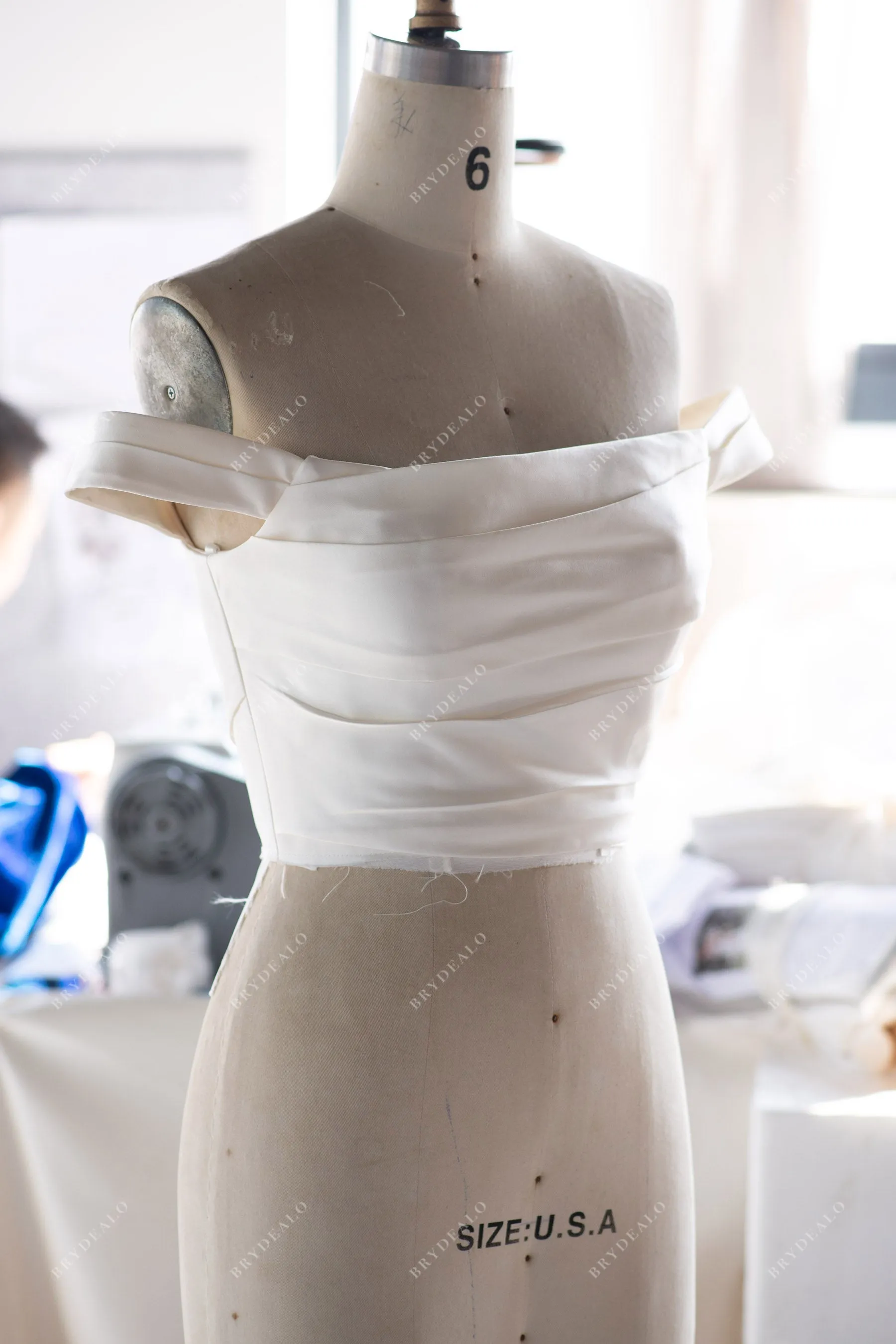 Elegant Ruched OFF-shoulder Satin Chapel Train Wedding Dress