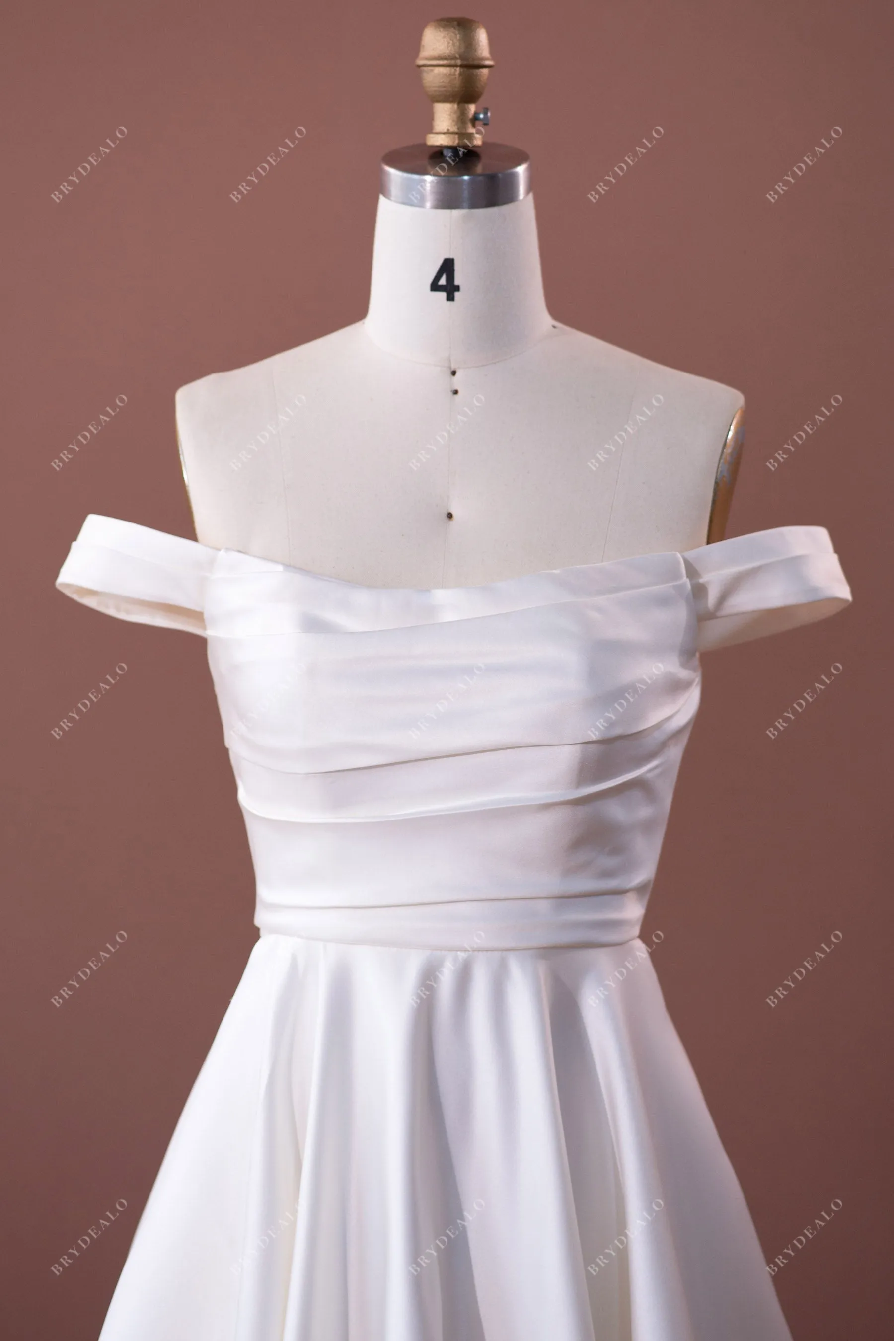 Elegant Ruched OFF-shoulder Satin Chapel Train Wedding Dress