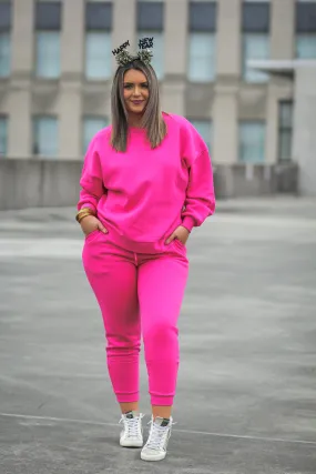 Fuchsia Drop Shoulder Sweatshirt & Jogger Lounge Set