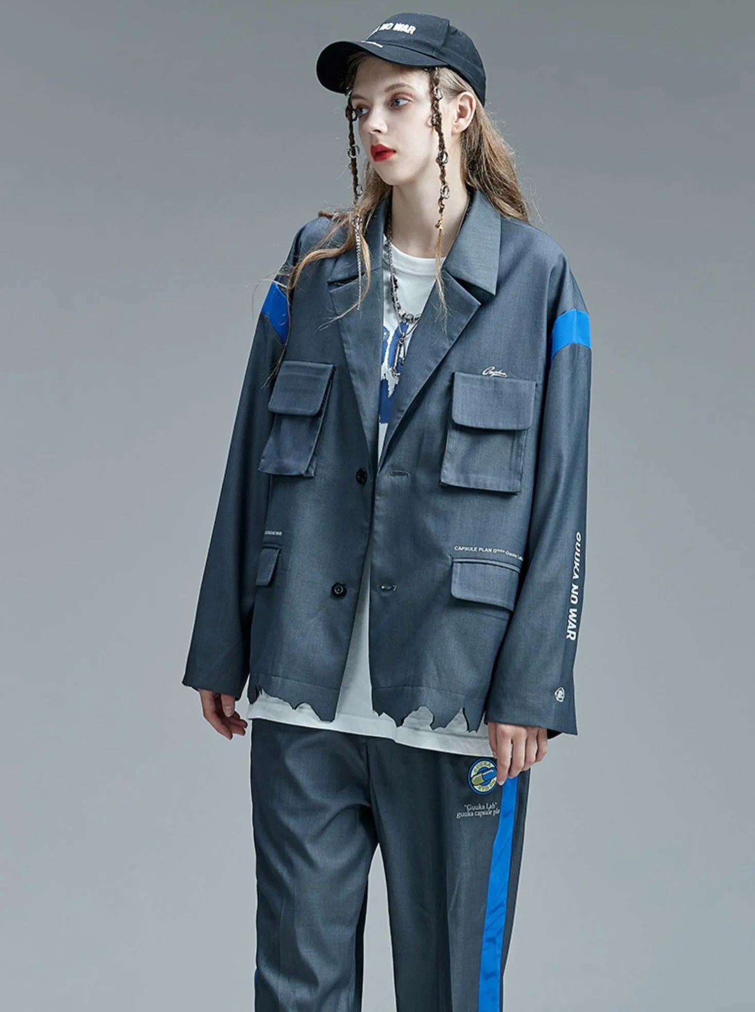 Gray Work Multi-pocket Loose Jacket