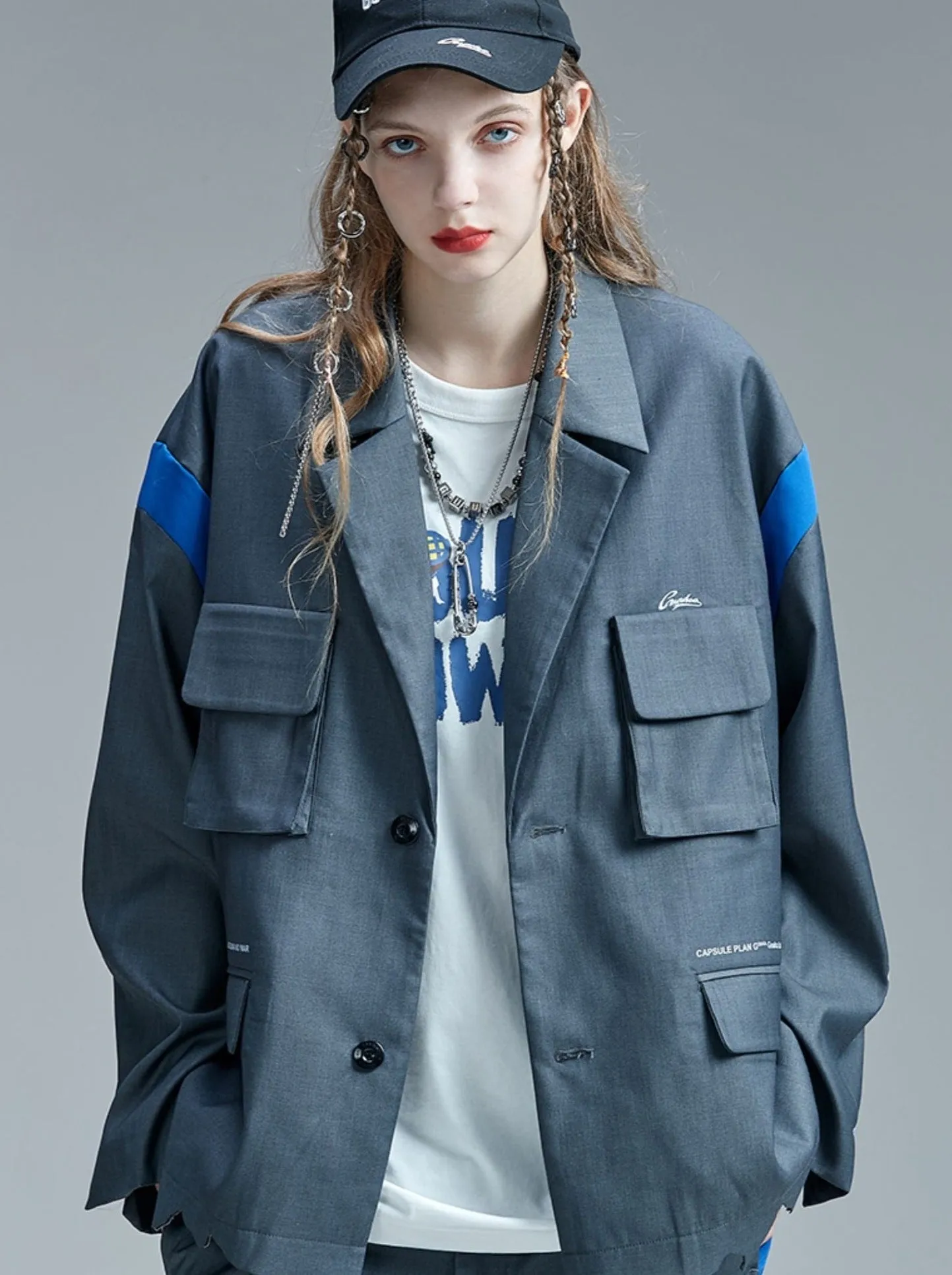 Gray Work Multi-pocket Loose Jacket