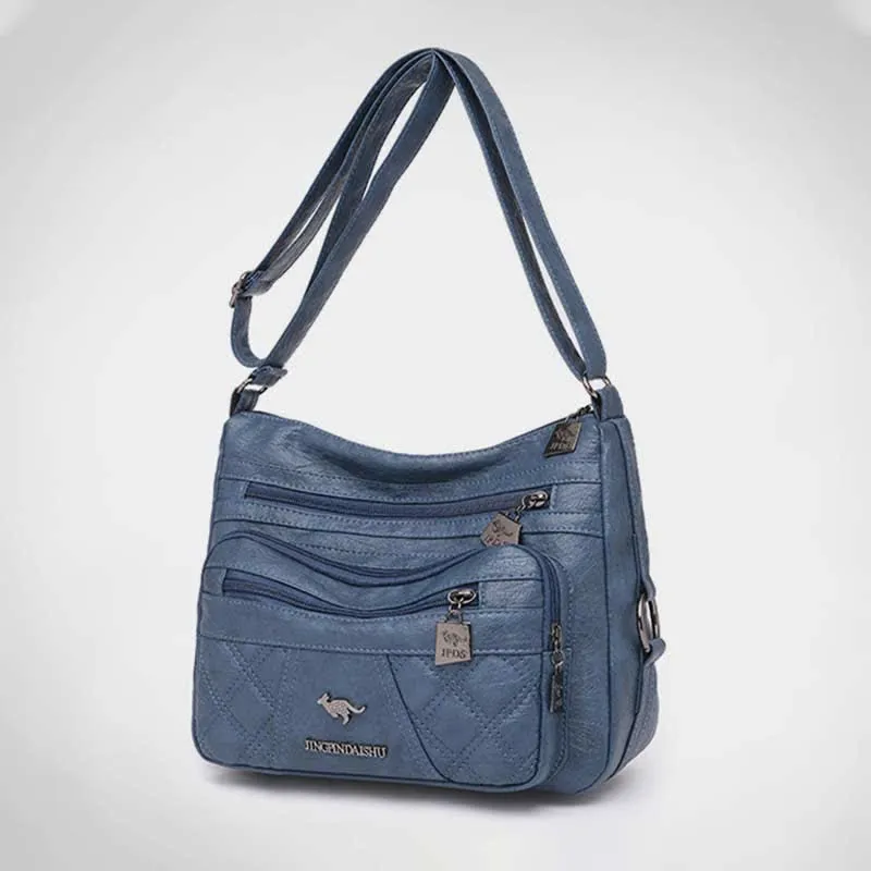 Multi-Pocket Faux Leather Crossbody Bag for Women Casual Travel Shoulder Purse