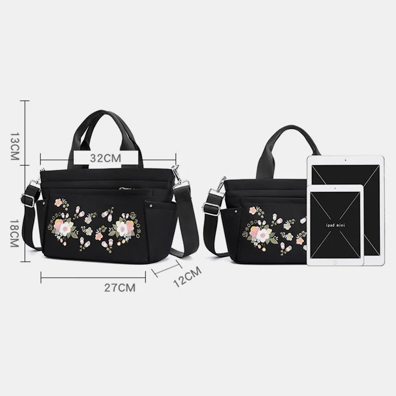 Multi-Pocket Flower Embroideried Handbag Crossbody Bag