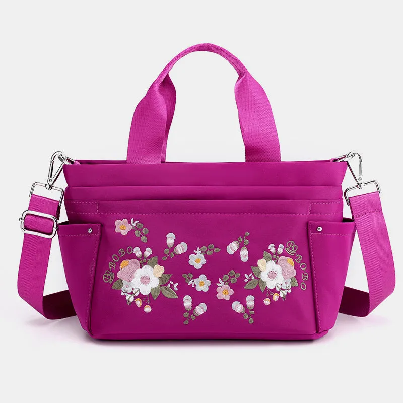 Multi-Pocket Flower Embroideried Handbag Crossbody Bag