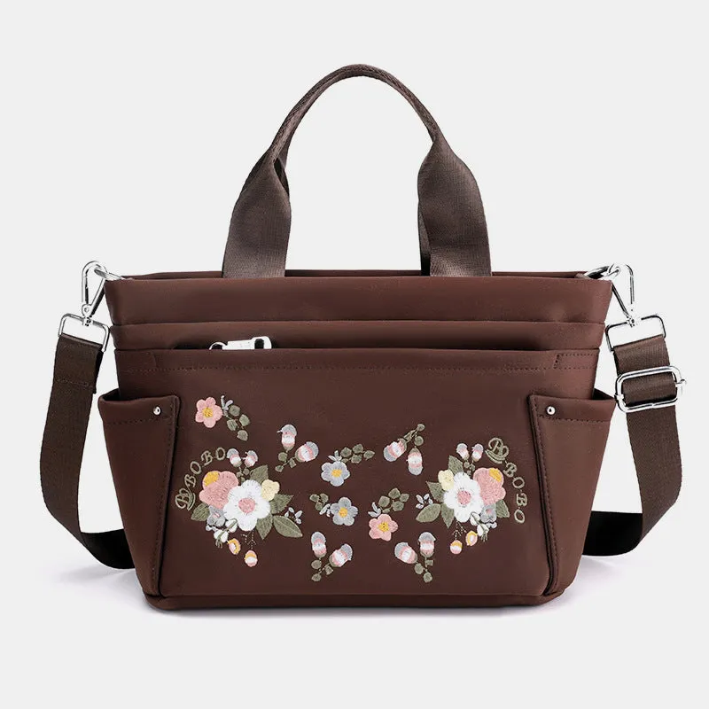 Multi-Pocket Flower Embroideried Handbag Crossbody Bag