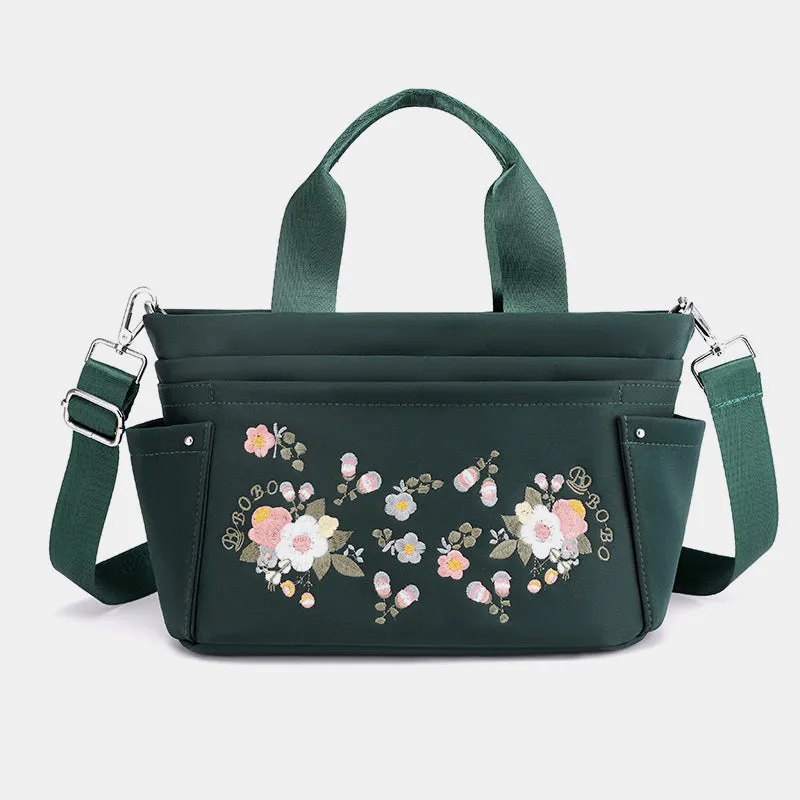 Multi-Pocket Flower Embroideried Handbag Crossbody Bag