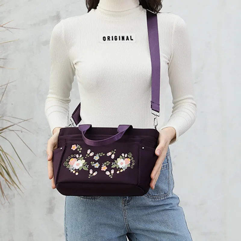 Multi-Pocket Flower Embroideried Handbag Crossbody Bag