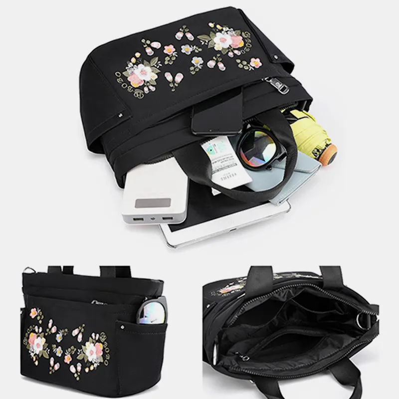 Multi-Pocket Flower Embroideried Handbag Crossbody Bag