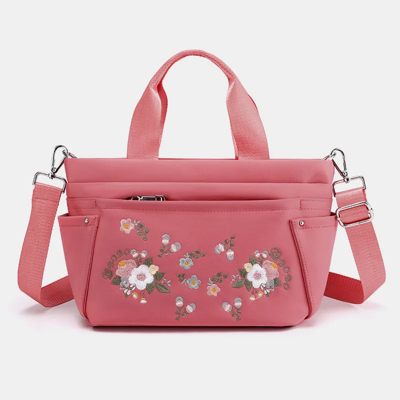 Multi-Pocket Flower Embroideried Handbag Crossbody Bag