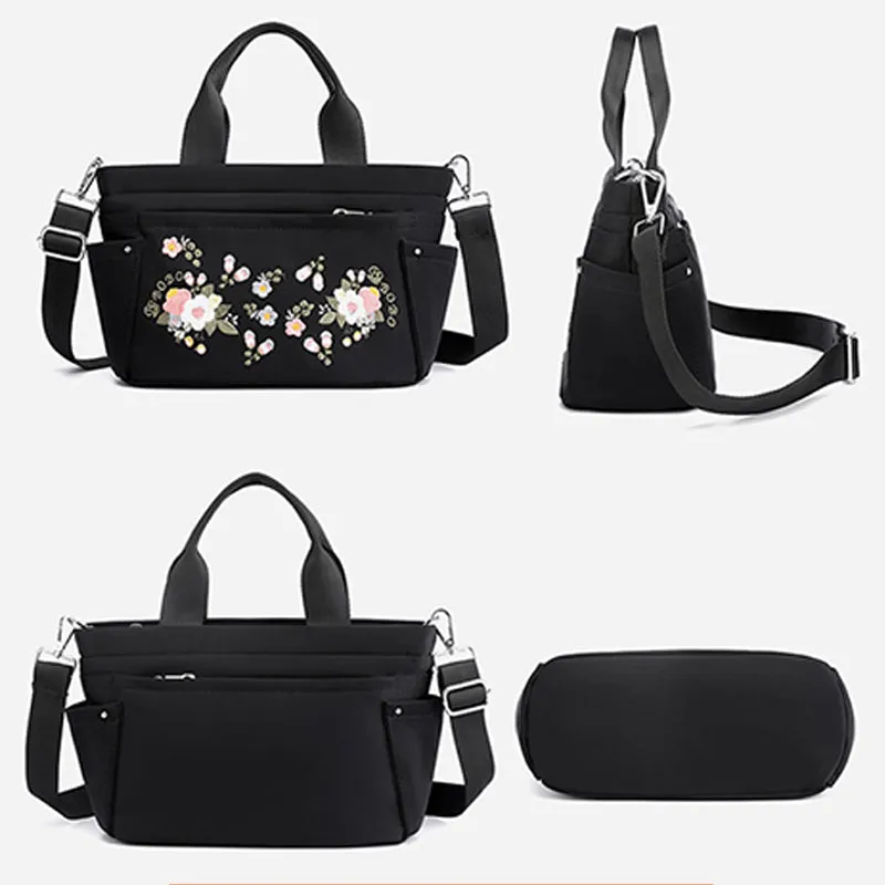 Multi-Pocket Flower Embroideried Handbag Crossbody Bag