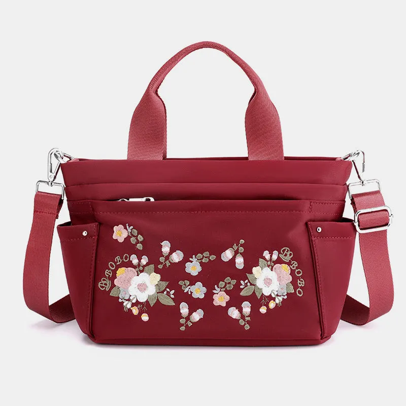 Multi-Pocket Flower Embroideried Handbag Crossbody Bag