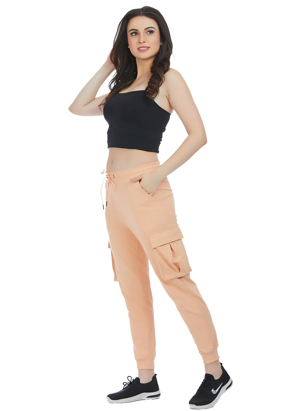 Peach Cotton Blend Cargo Pants