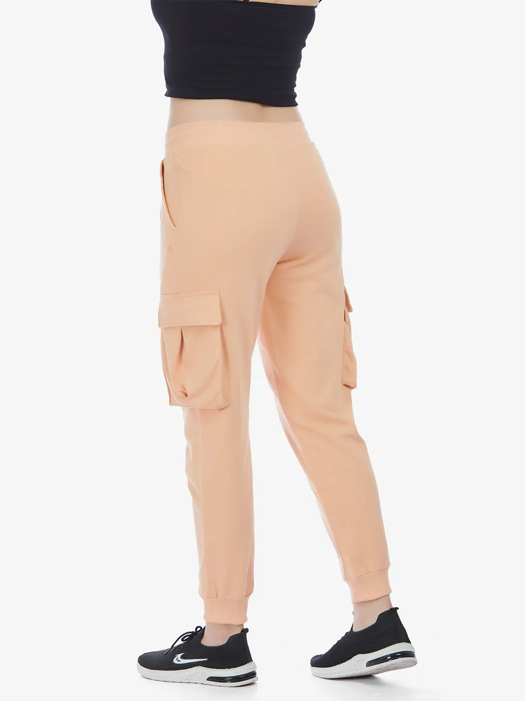 Peach Cotton Blend Cargo Pants