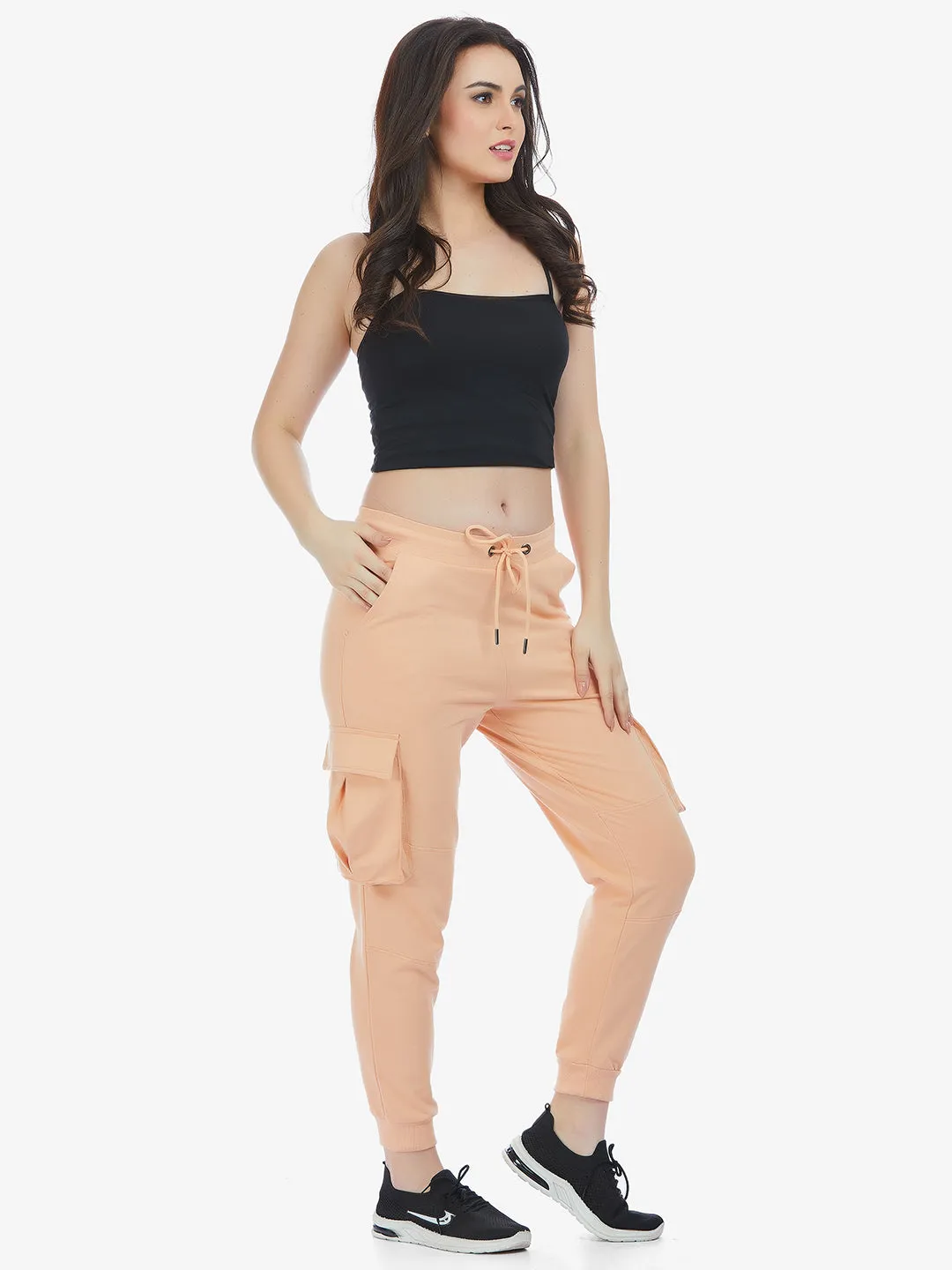 Peach Cotton Blend Cargo Pants