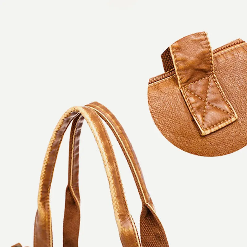 Retro Faux Leather Tote Handbag for Women Shoulder Bag with Crossbody Strap