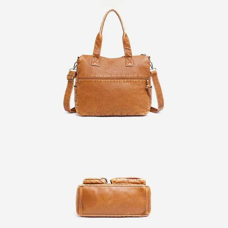 Retro Faux Leather Tote Handbag for Women Shoulder Bag with Crossbody Strap