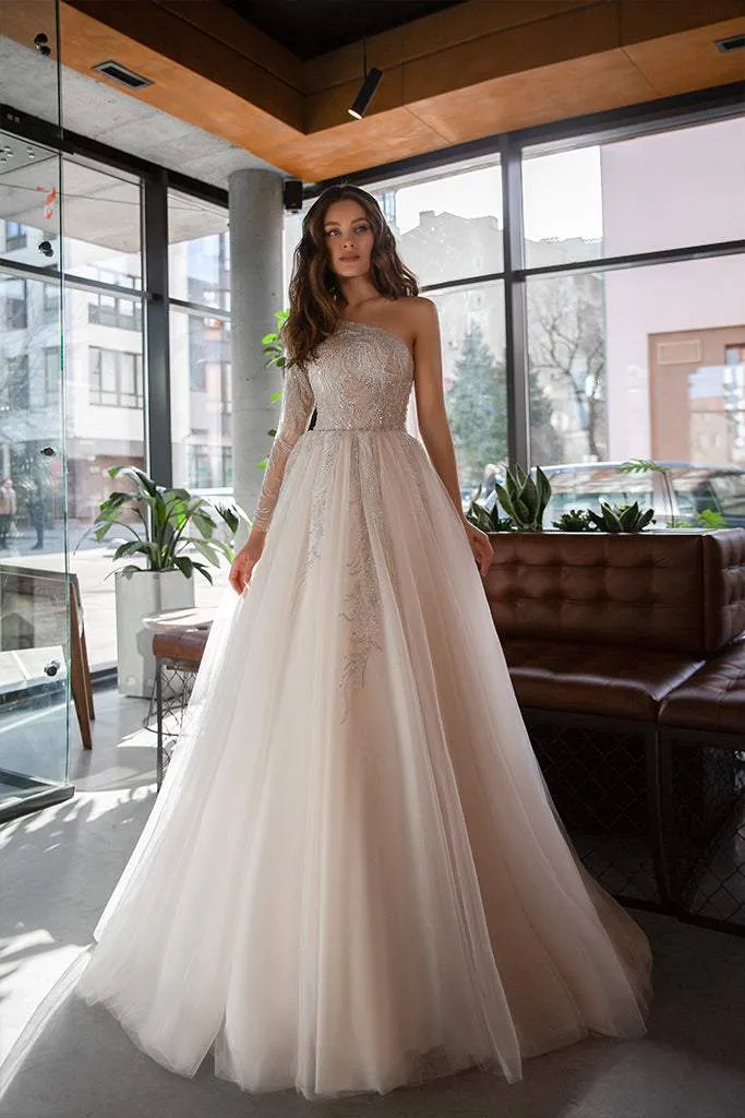 Silvery But Simple Wedding Dress