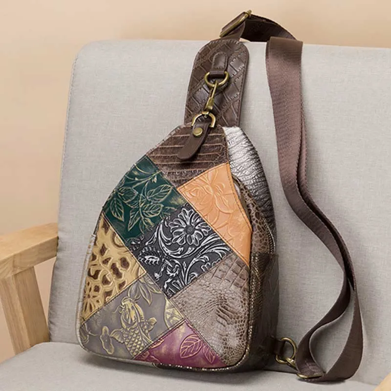 Sling Bag for Women Vintage Folk-Custom Leather Travel Crossbody Bag