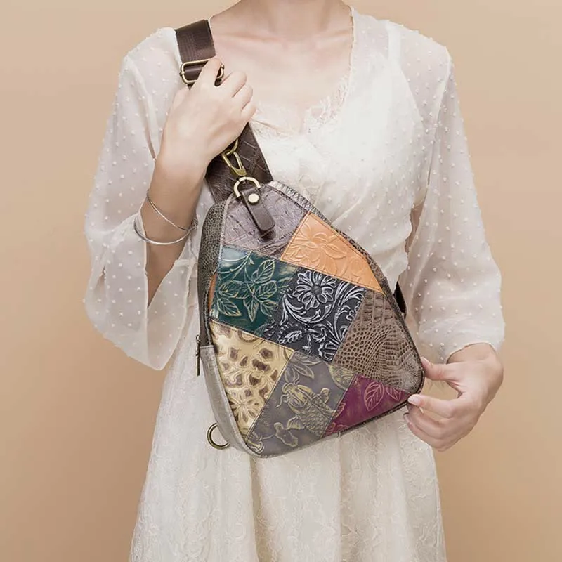 Sling Bag for Women Vintage Folk-Custom Leather Travel Crossbody Bag
