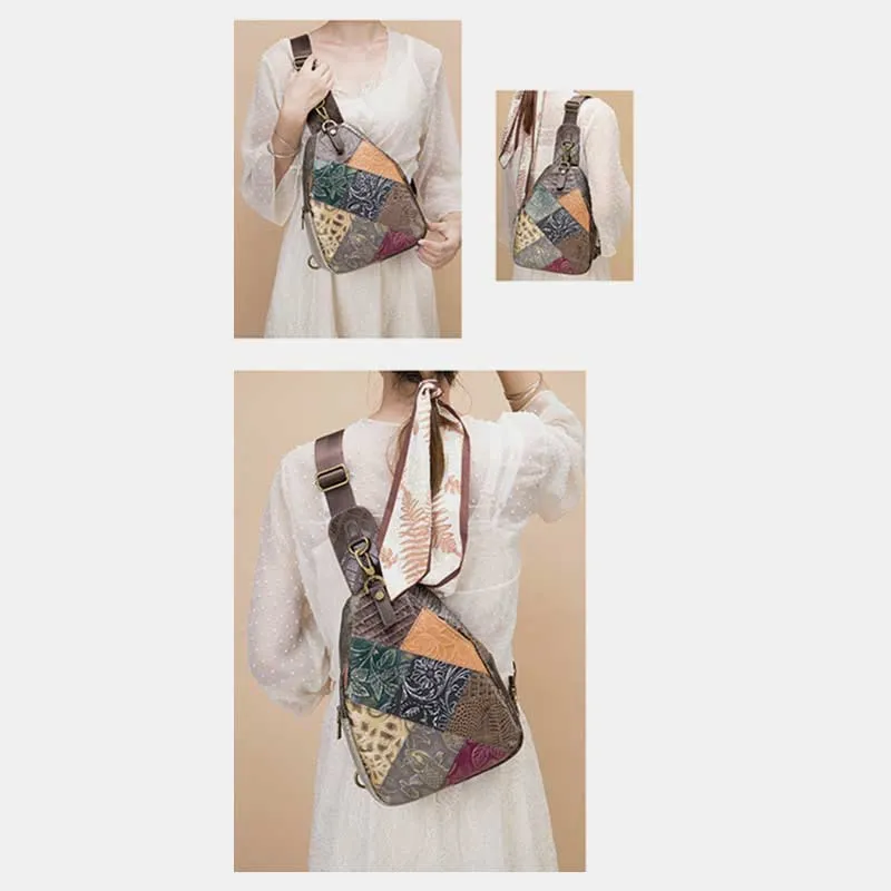 Sling Bag for Women Vintage Folk-Custom Leather Travel Crossbody Bag