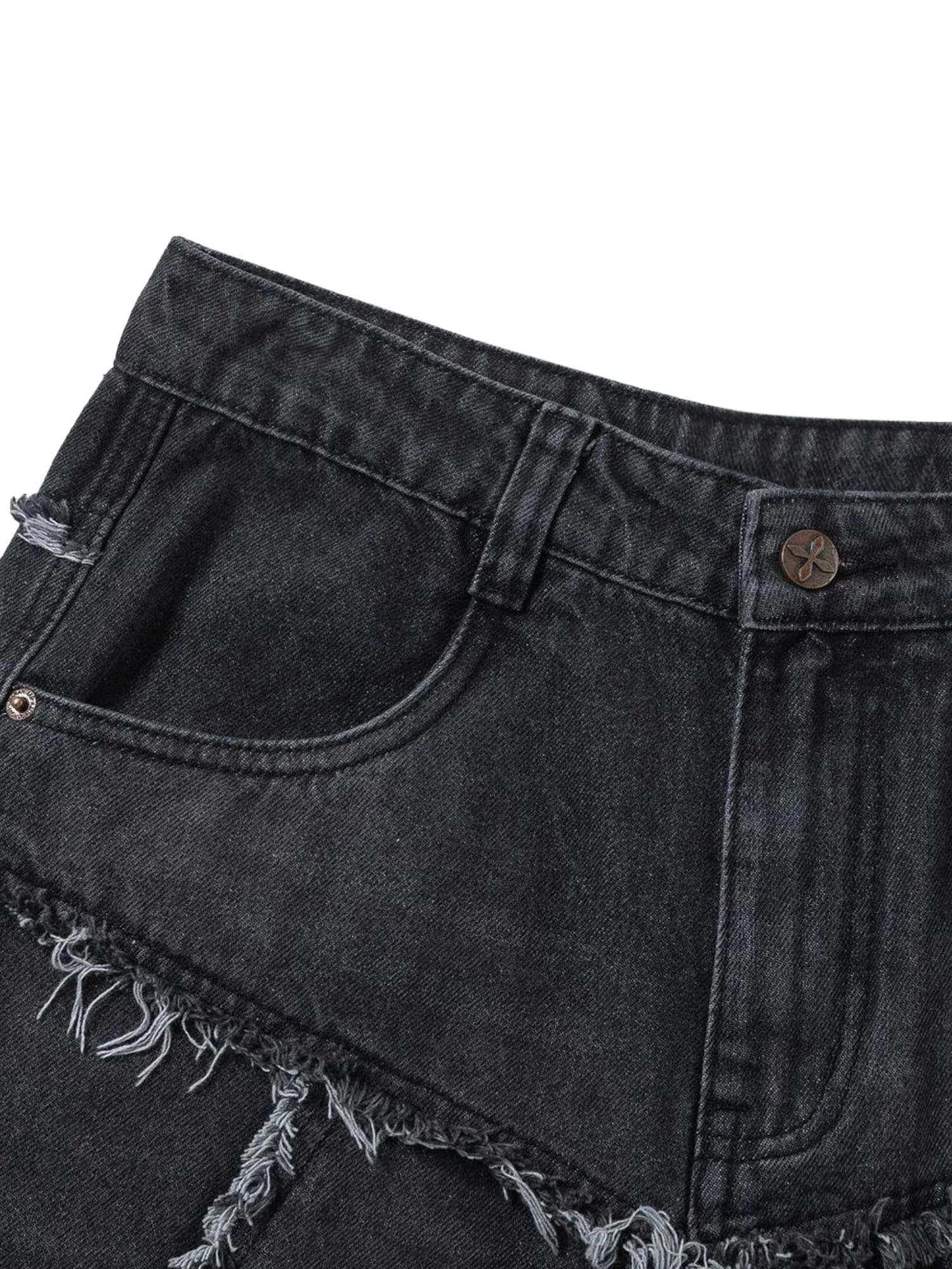 Sneakerhill Multi-pocket Raw Edge Jeans
