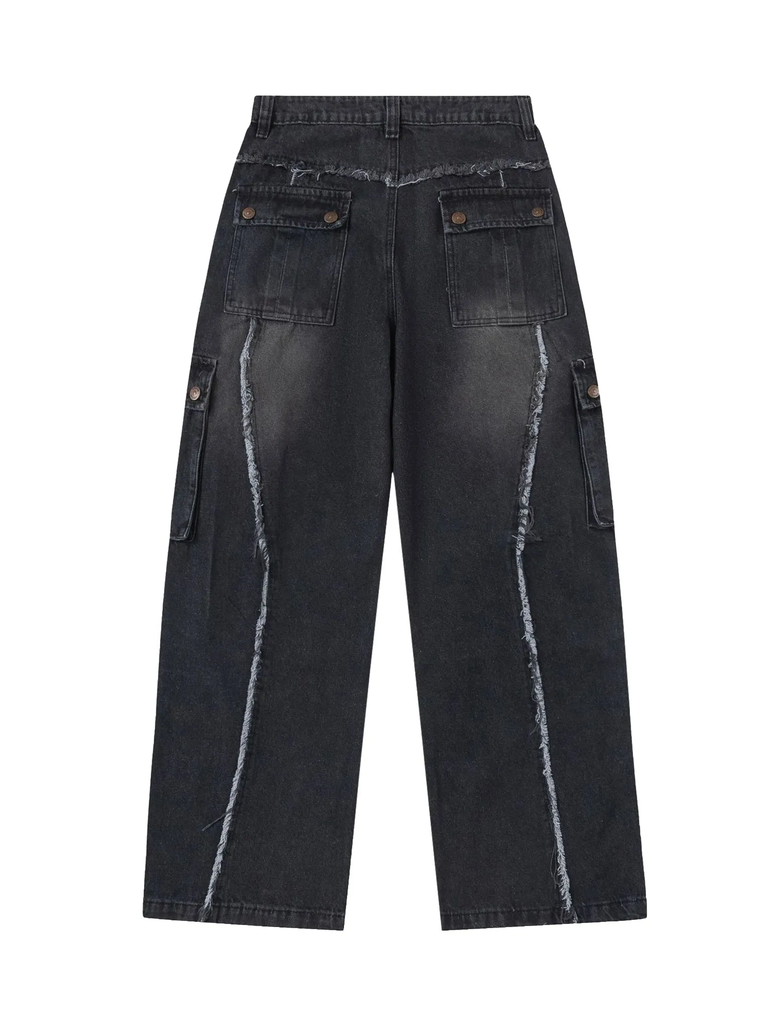 Sneakerhill Multi-pocket Raw Edge Jeans
