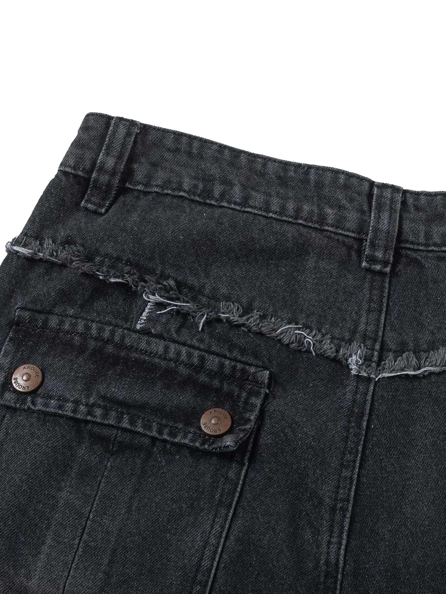 Sneakerhill Multi-pocket Raw Edge Jeans