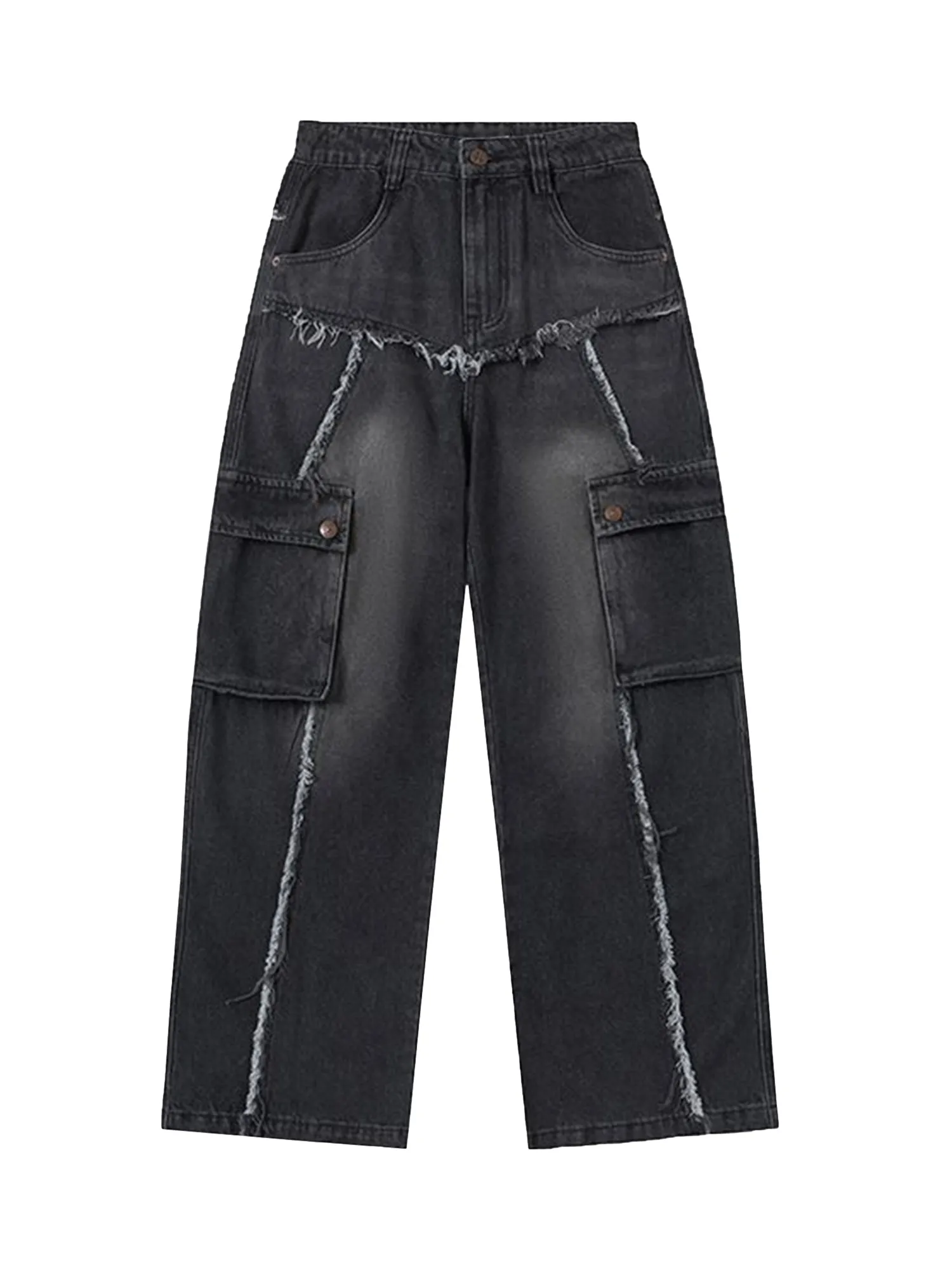 Sneakerhill Multi-pocket Raw Edge Jeans