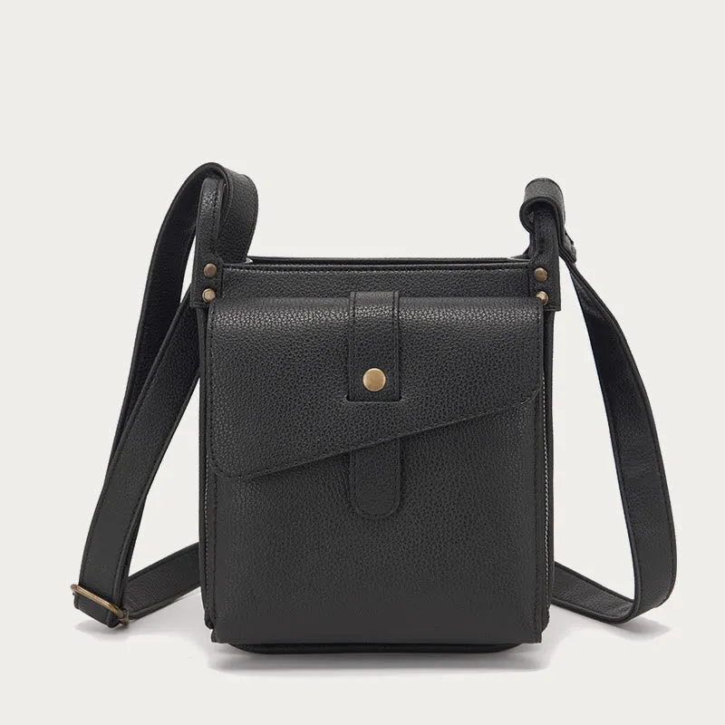 Vintage Multi-Pocket Soft Pebbled Vegan Leather Small Crossbody Bag