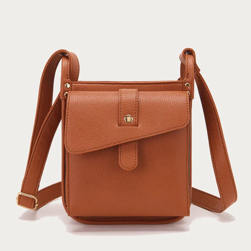 Vintage Multi-Pocket Soft Pebbled Vegan Leather Small Crossbody Bag