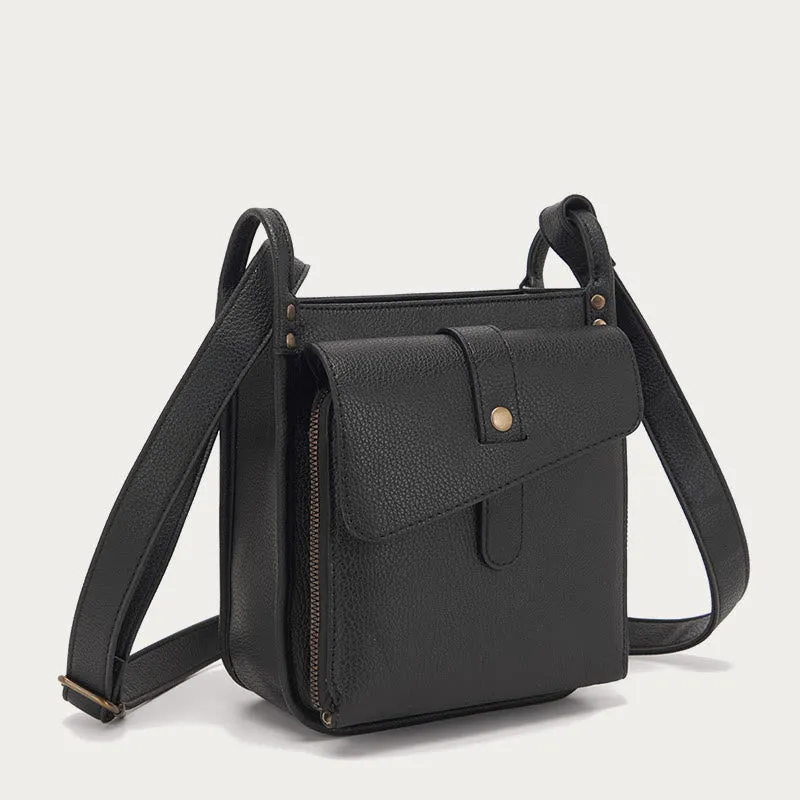 Vintage Multi-Pocket Soft Pebbled Vegan Leather Small Crossbody Bag
