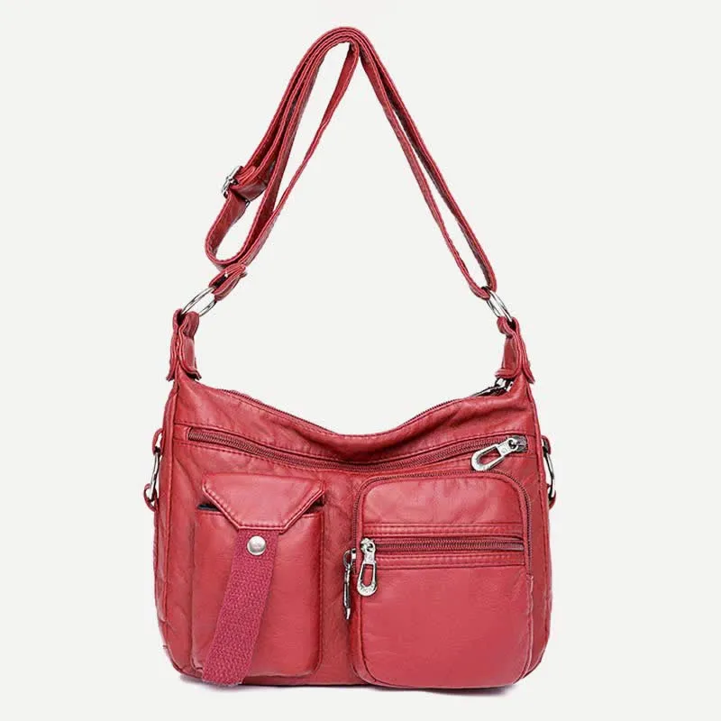 Women Soft Leather Crossbody Purse Double Compartment Roomy Handbag Shoulder Bag