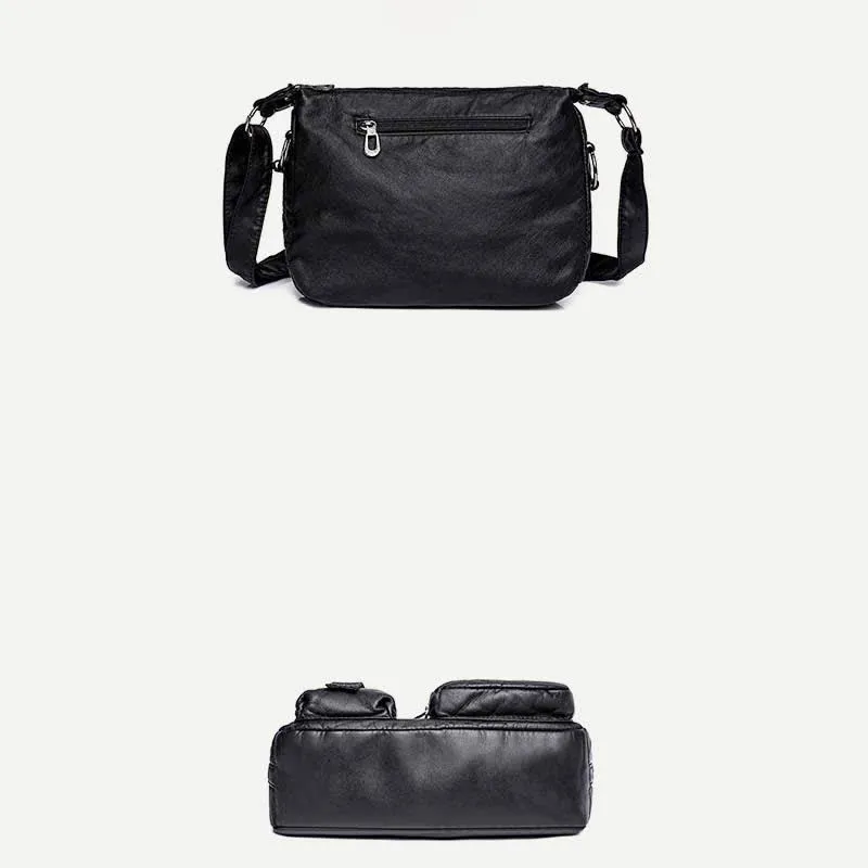 Women Soft Leather Crossbody Purse Double Compartment Roomy Handbag Shoulder Bag