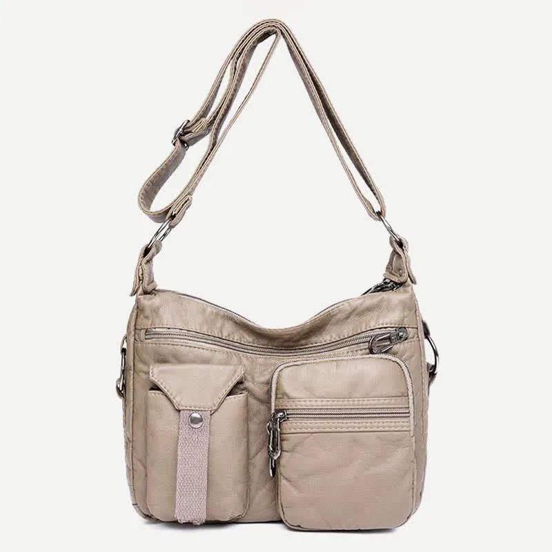 Women Soft Leather Crossbody Purse Double Compartment Roomy Handbag Shoulder Bag