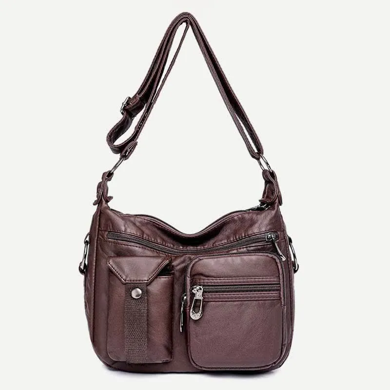 Women Soft Leather Crossbody Purse Double Compartment Roomy Handbag Shoulder Bag