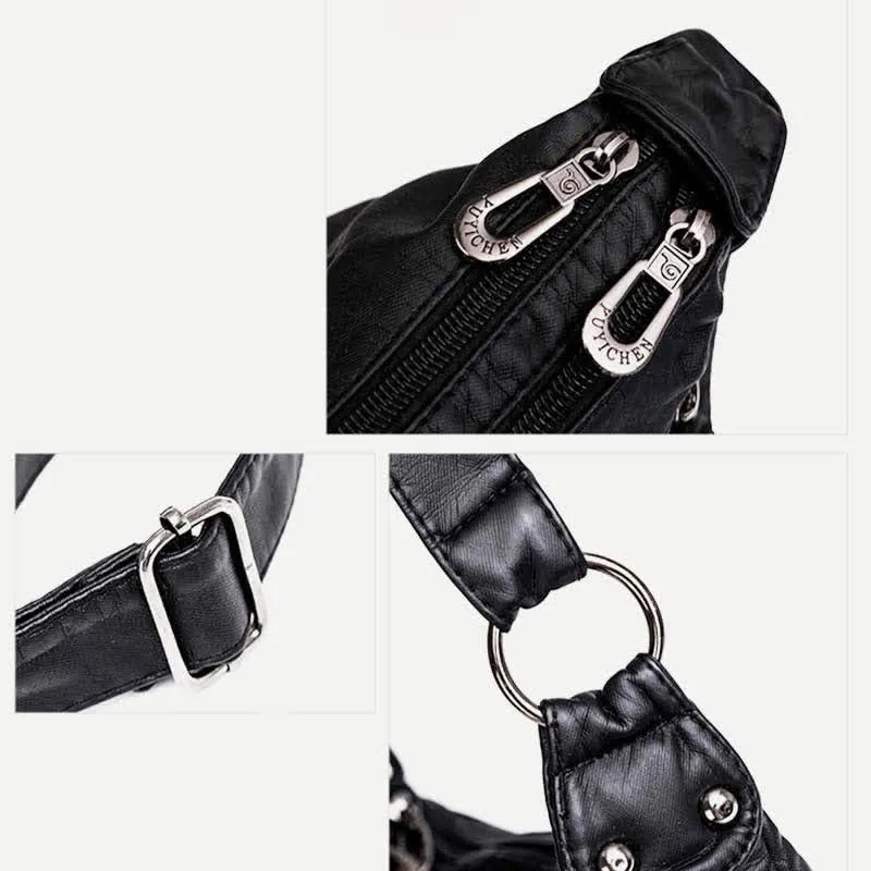 Women Soft Leather Crossbody Purse Double Compartment Roomy Handbag Shoulder Bag